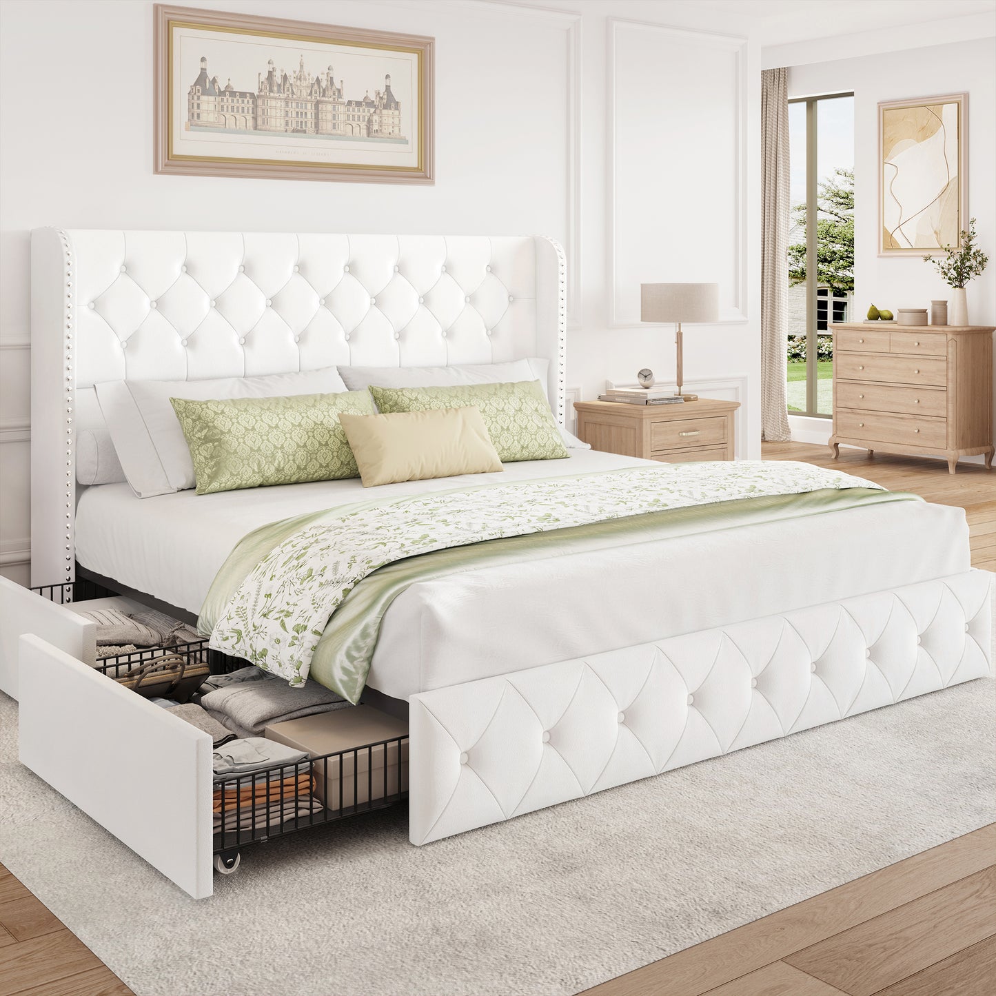 Breltam Bed Frame with Storage Drawers and Wingback Headboard