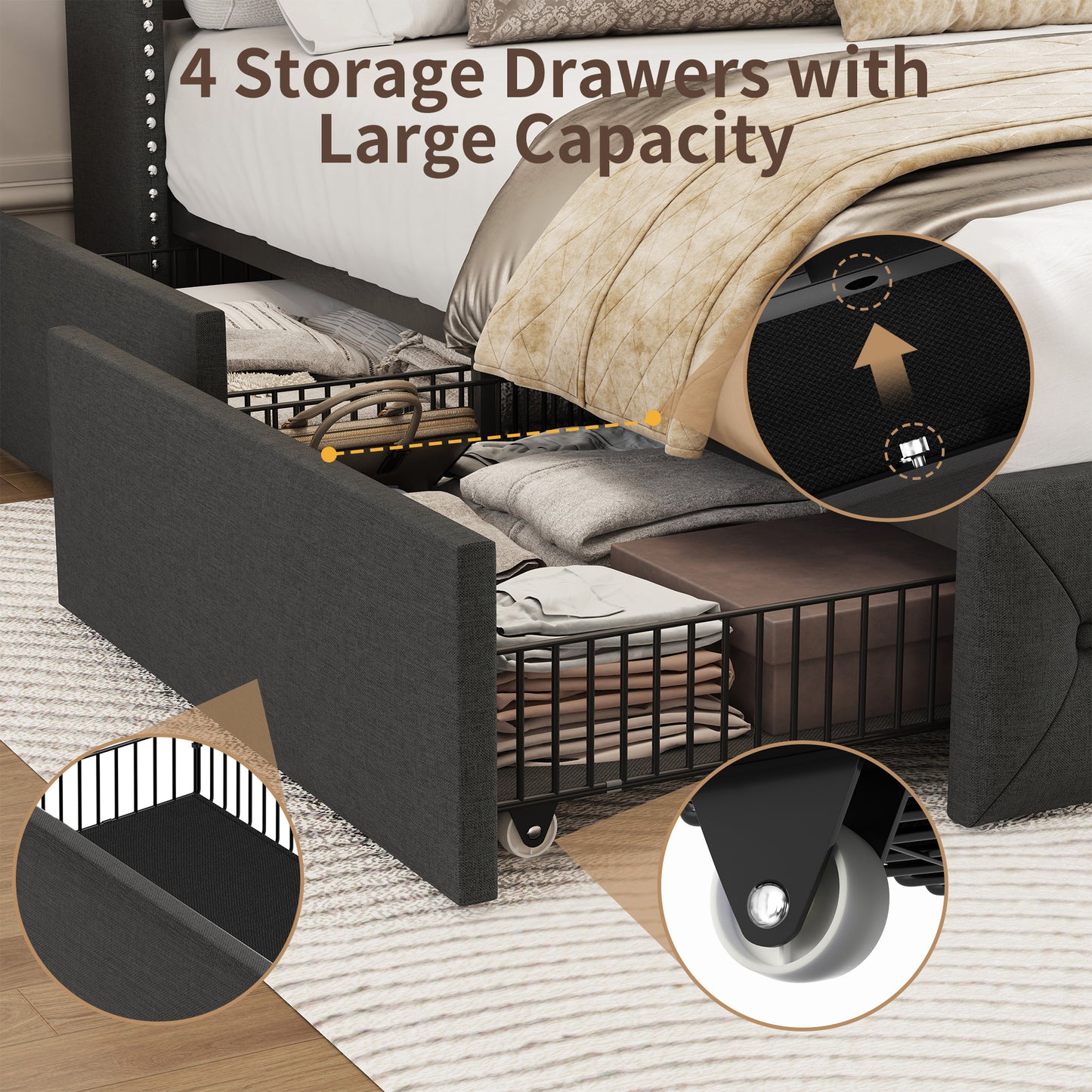 Breltam Bed Frame with Storage Drawers and Wingback Headboard