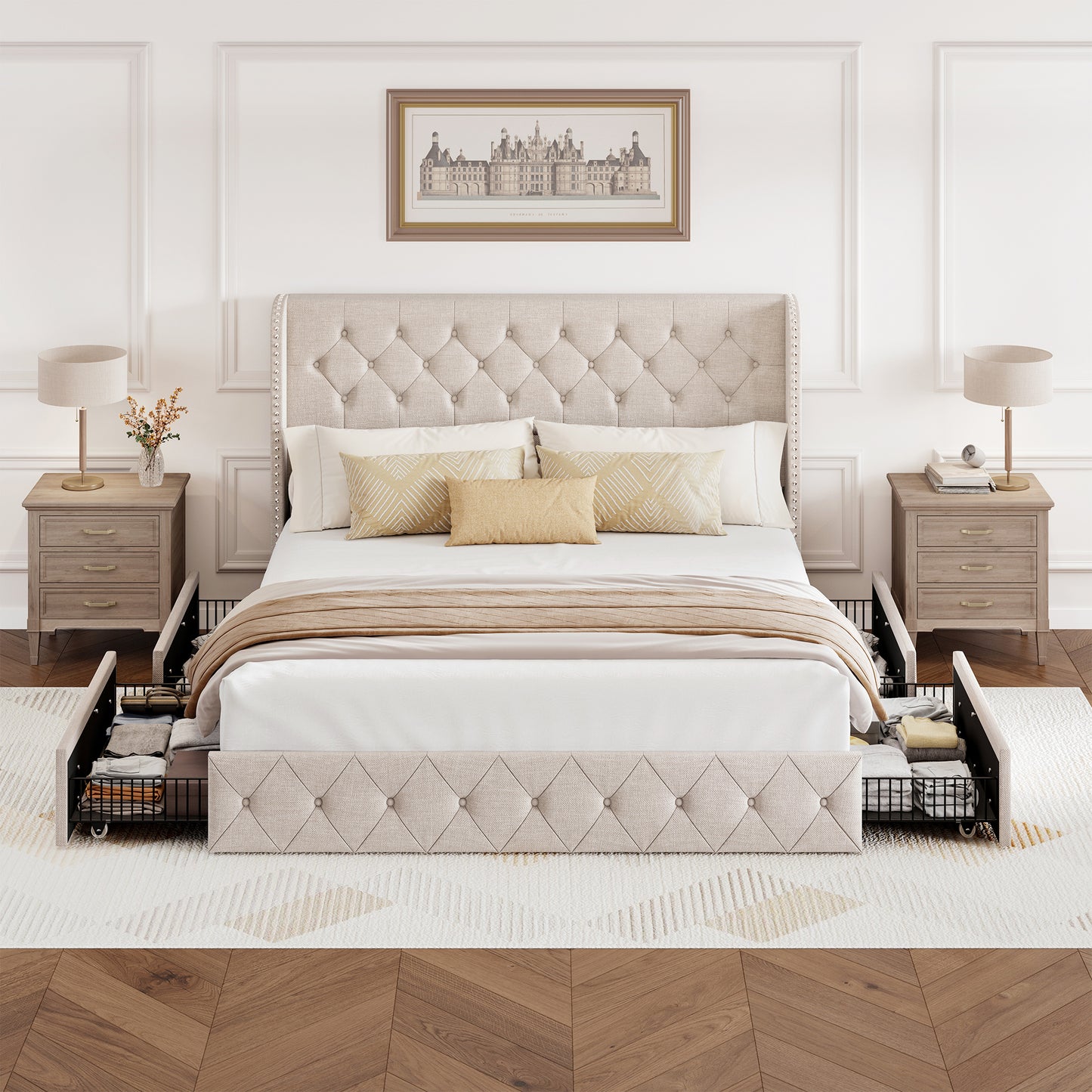 Breltam Bed Frame with Storage Drawers and Wingback Headboard