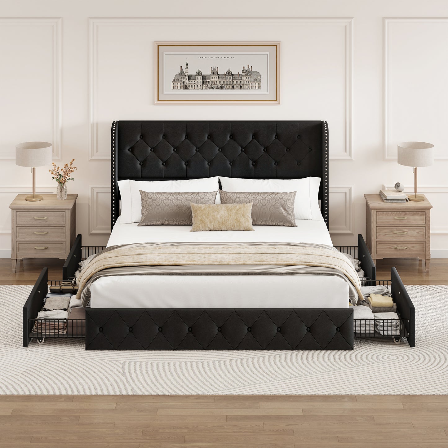 Breltam Bed Frame with Storage Drawers and Wingback Headboard