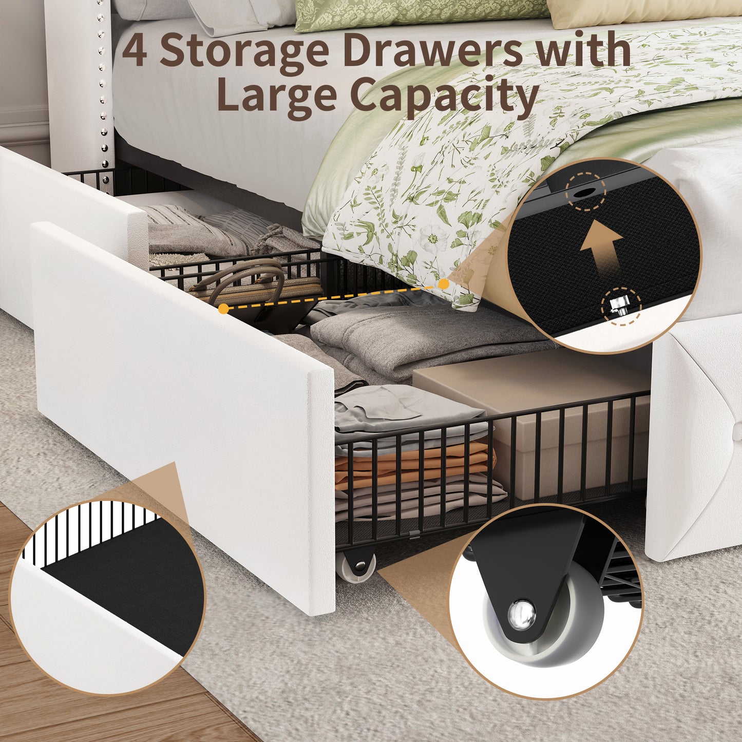Breltam Bed Frame with Storage Drawers and Wingback Headboard