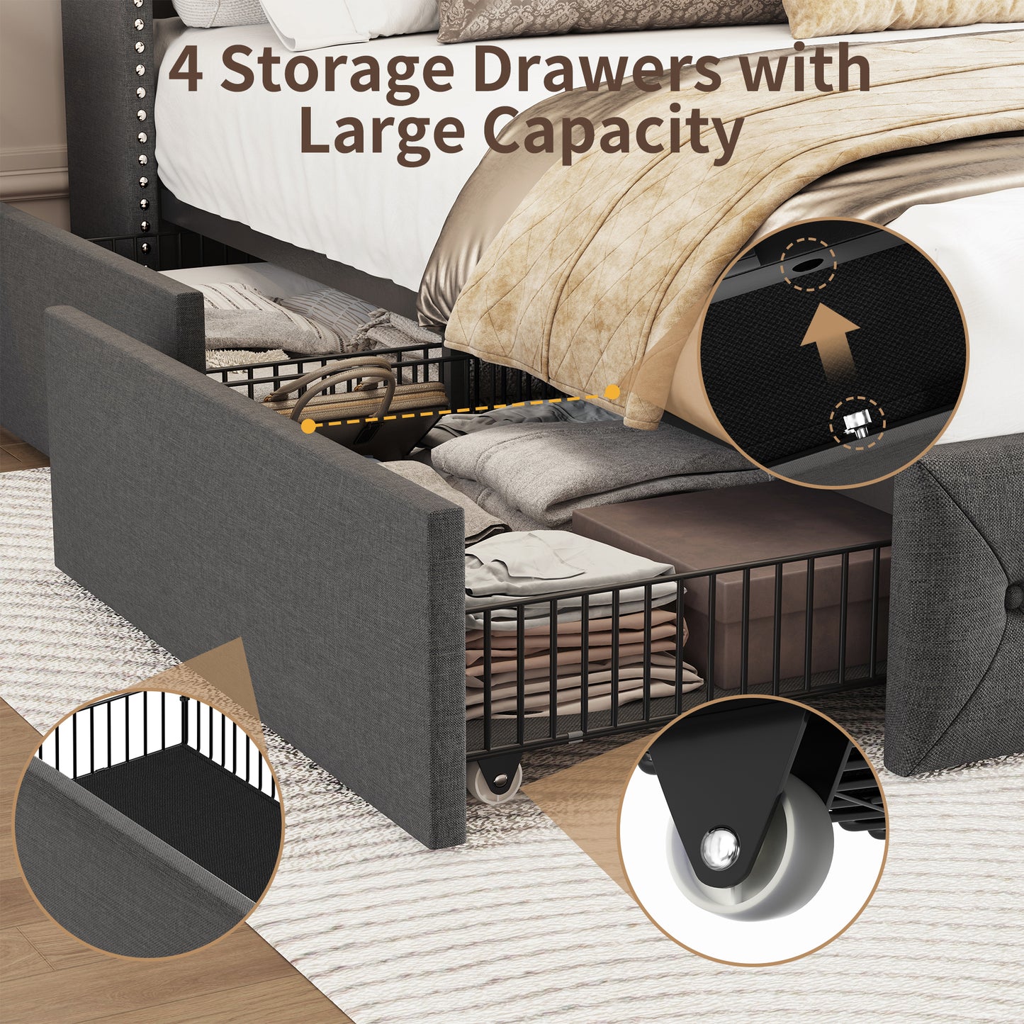 Breltam Bed Frame with Storage Drawers and Wingback Headboard