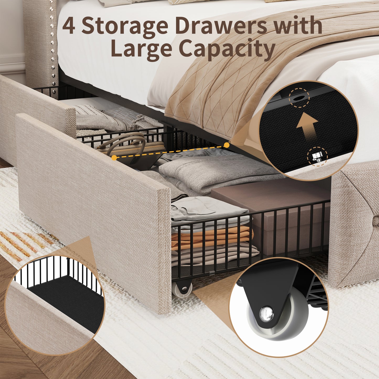 Breltam Bed Frame with Storage Drawers and Wingback Headboard