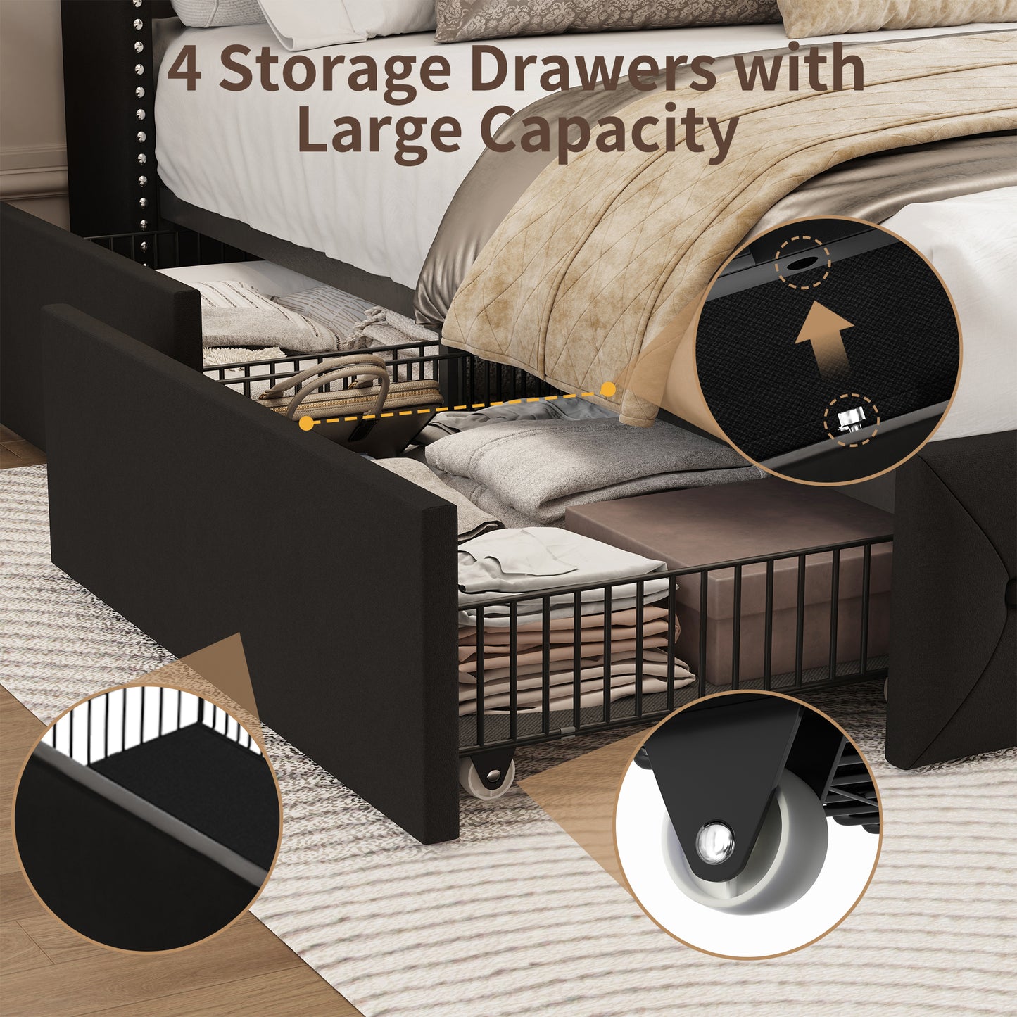 Breltam Bed Frame with Storage Drawers and Wingback Headboard