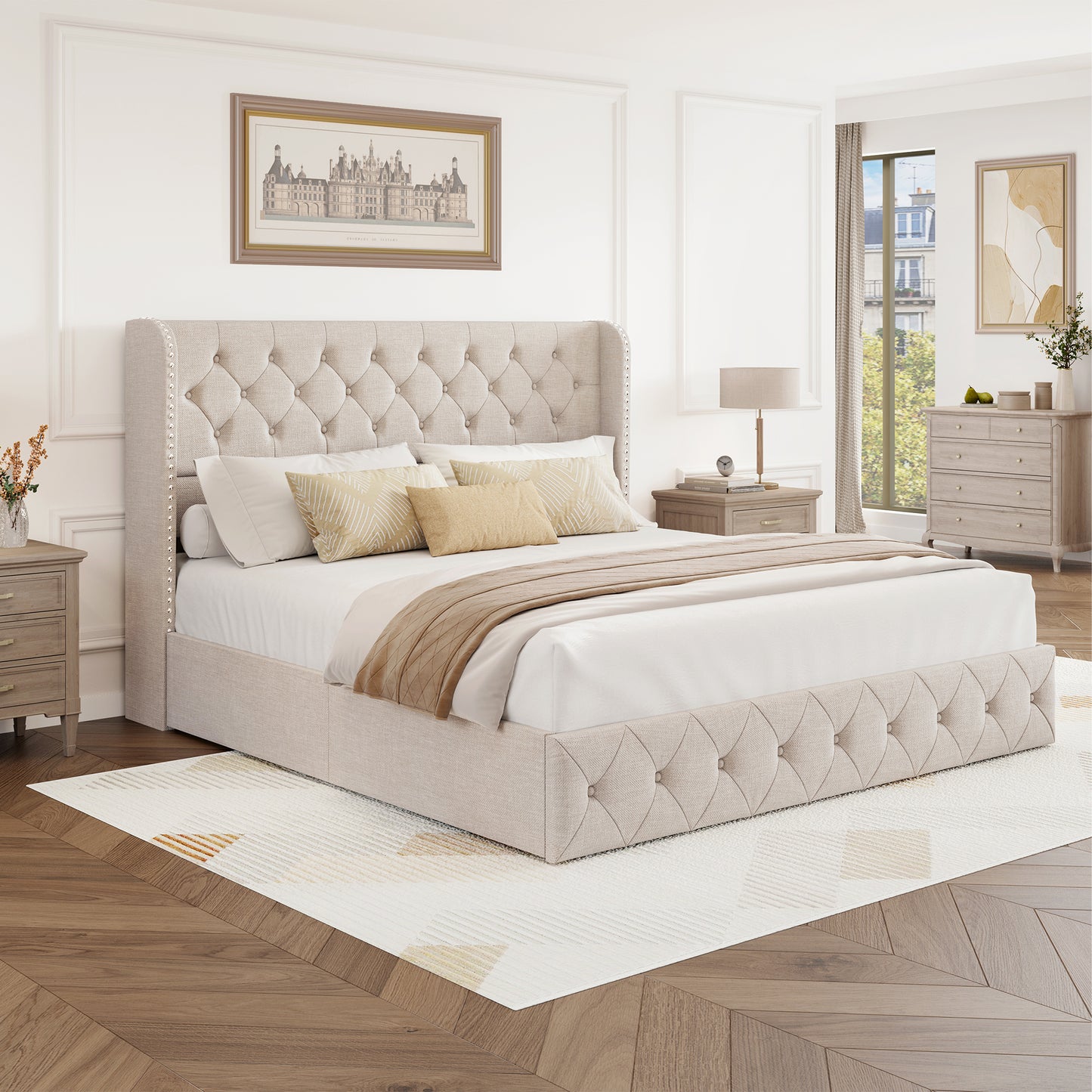 Breltam Bed Frame with Storage Drawers and Wingback Headboard