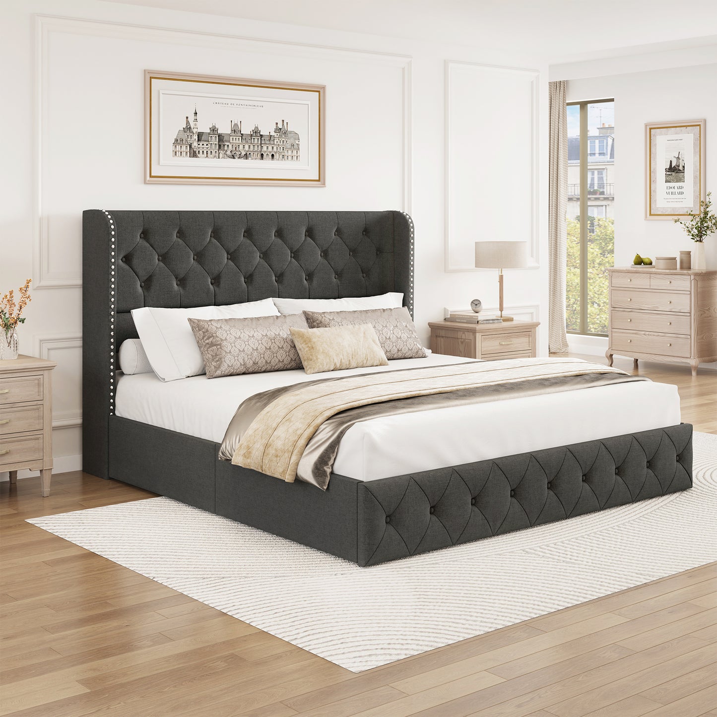 Breltam Bed Frame with Storage Drawers and Wingback Headboard