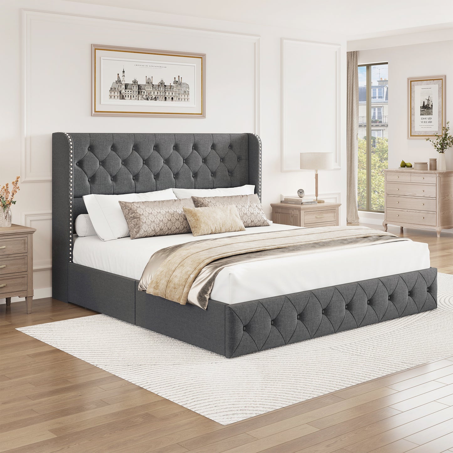Breltam Bed Frame with Storage Drawers and Wingback Headboard