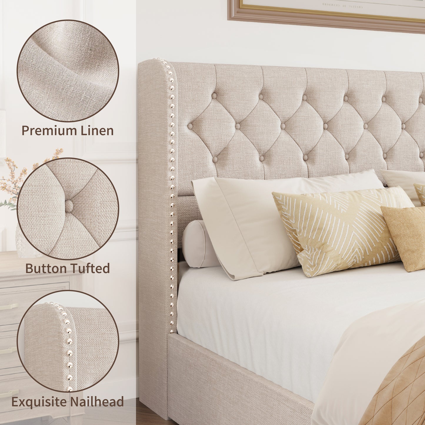 Breltam Bed Frame with Storage Drawers and Wingback Headboard