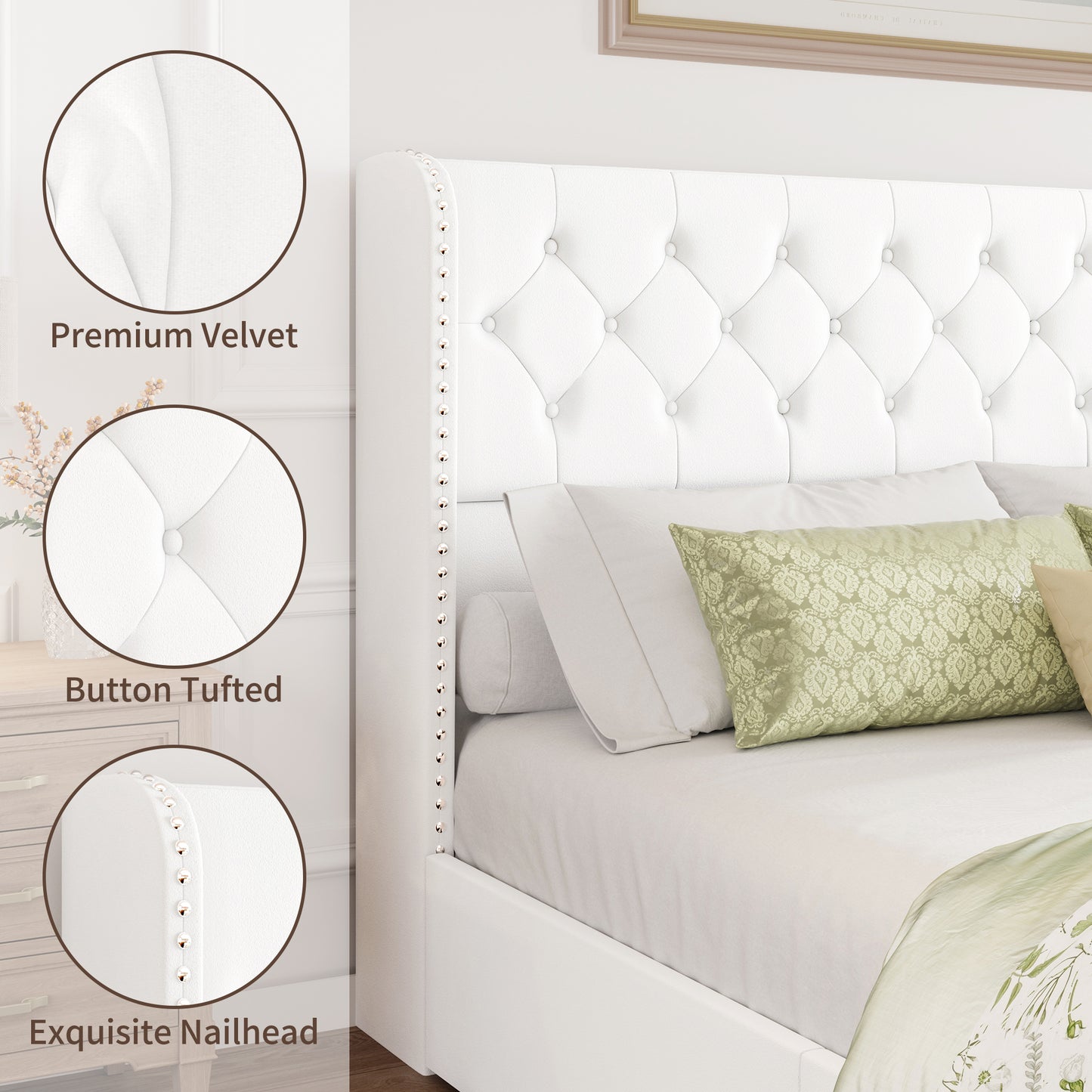 Breltam Bed Frame with Storage Drawers and Wingback Headboard