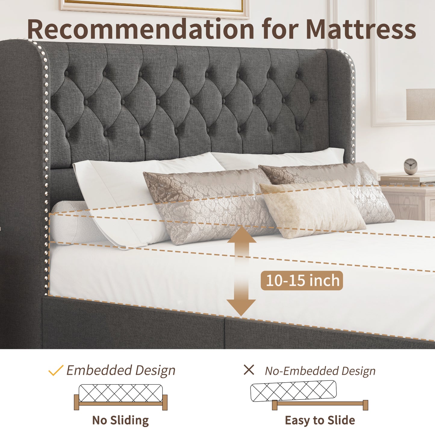 Breltam Bed Frame with Storage Drawers and Wingback Headboard
