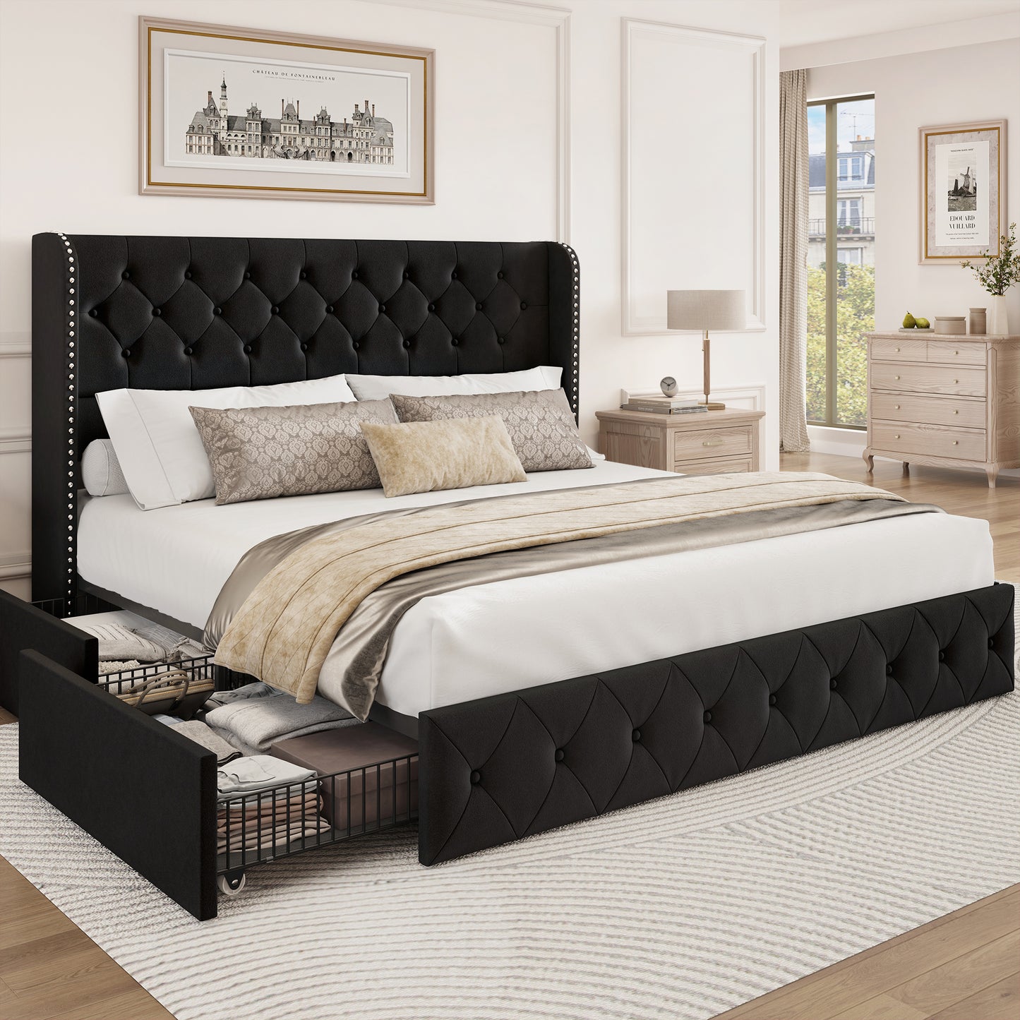 Breltam Bed Frame with Storage Drawers and Wingback Headboard