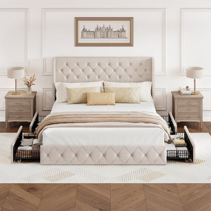 Breltam Bed Frame with Storage Drawers and Wingback Headboard