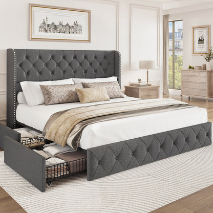 Breltam Bed Frame with Storage Drawers and Wingback Headboard