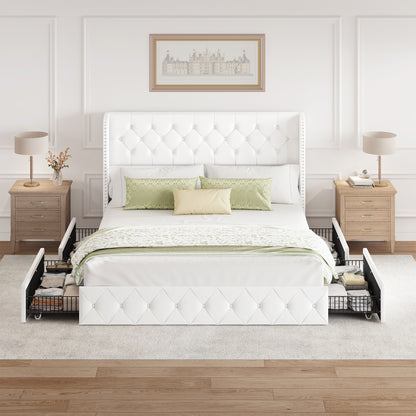 Breltam Bed Frame with Storage Drawers and Wingback Headboard