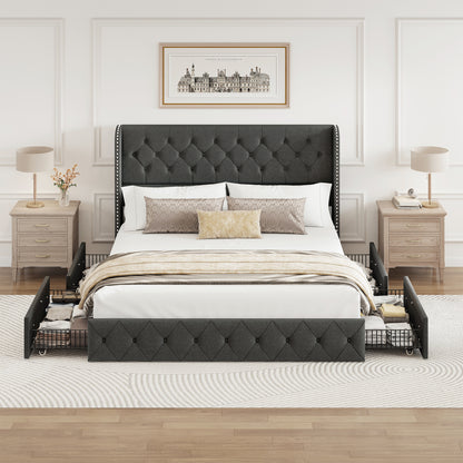 Breltam Bed Frame with Storage Drawers and Wingback Headboard