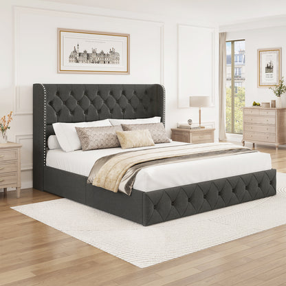 Breltam Bed Frame with Storage Drawers and Wingback Headboard