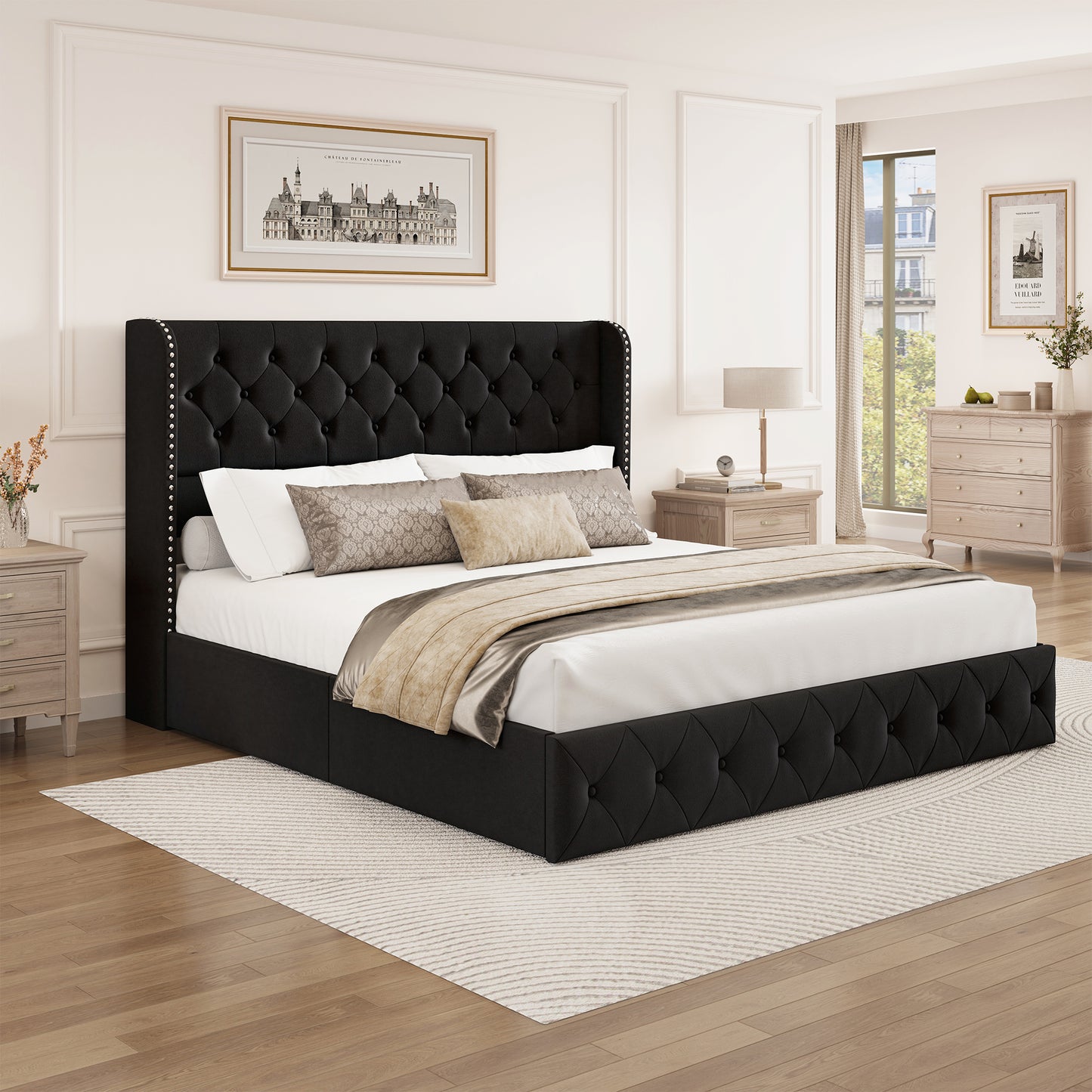 Breltam Bed Frame with Storage Drawers and Wingback Headboard