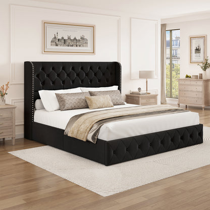Breltam Bed Frame with Storage Drawers and Wingback Headboard