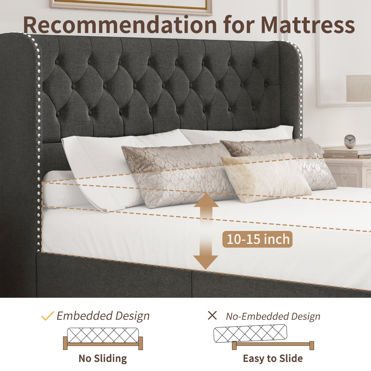 Breltam Bed Frame with Storage Drawers and Wingback Headboard