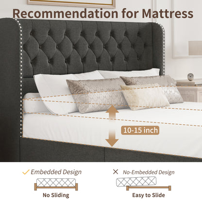 Breltam Bed Frame with Storage Drawers and Wingback Headboard